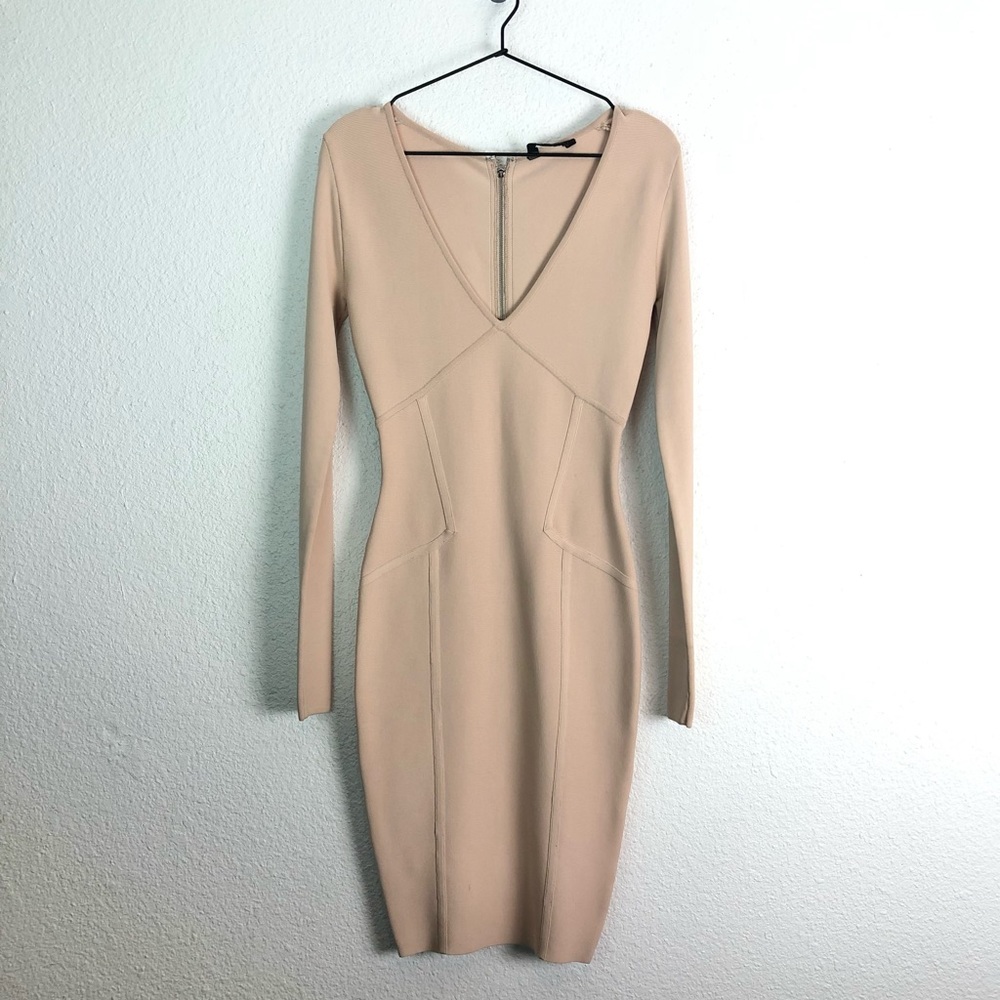 BCBGMAXAZRIA Bandage Cream Dress Long Sleeve S